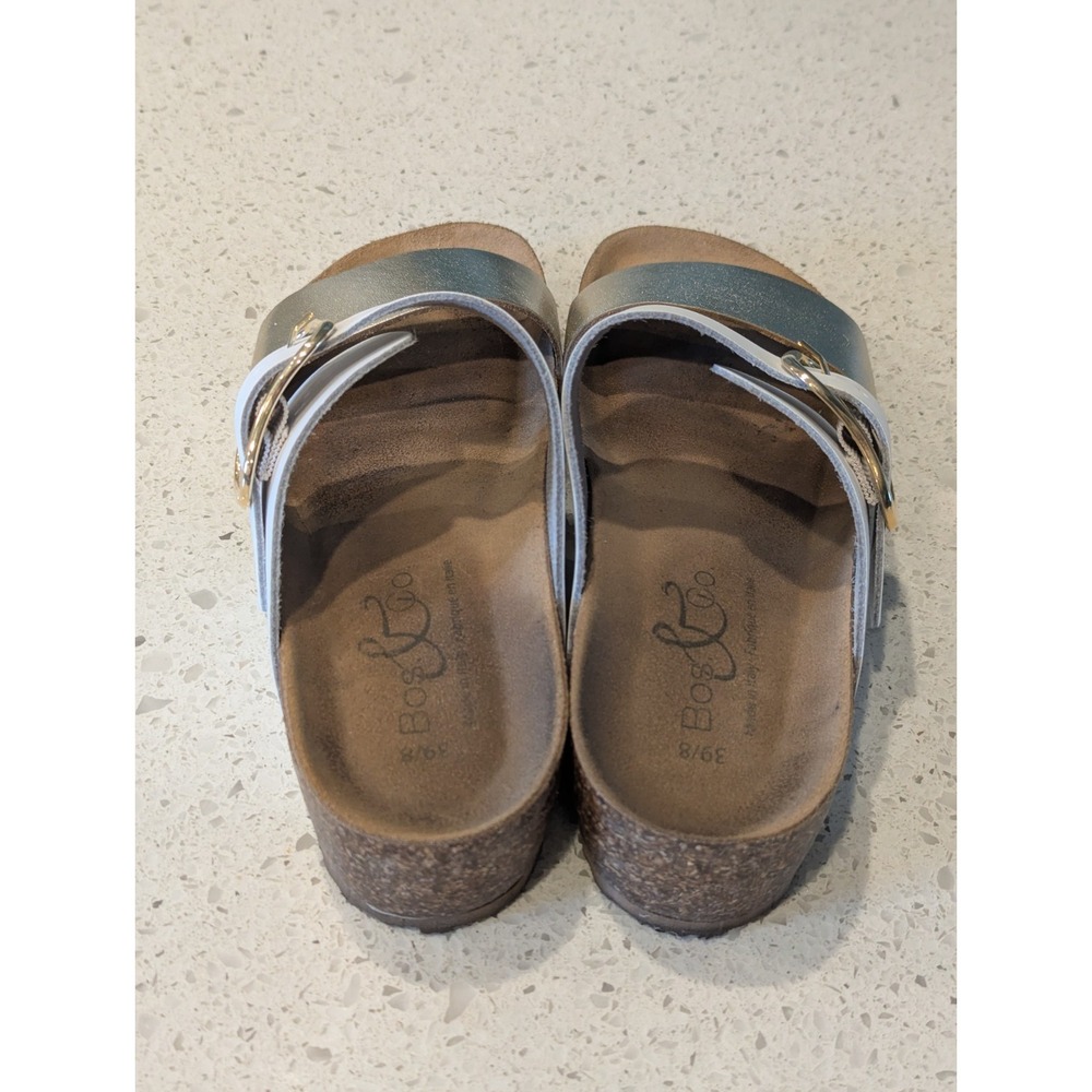 Bos & Co. Lapo‎ Slip On Wedge Cork Sandals White Gold Leather Size EU 39 US 8 - Picture 4 of 8